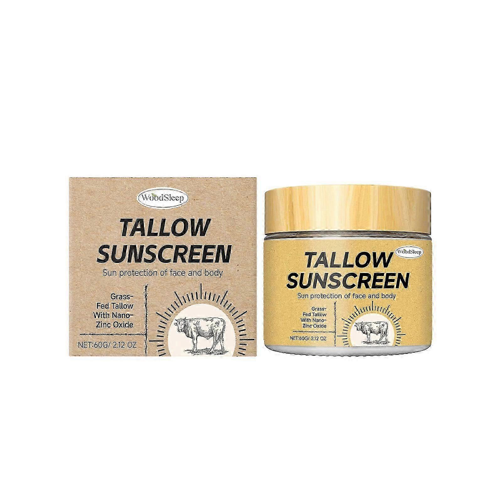 Beef Tallow Sunscreen: Tallow With Zinc Oxide Beeswax - Natural Moisturizing Protection For Dry Sensitive Skin All Ages, Non-greasy Formula 60g