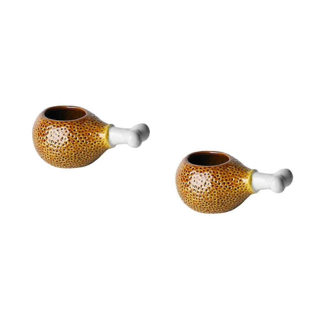 Chicken Drumstick Ceramic Drinking Cup Set Of 2 Wine Color Decorative