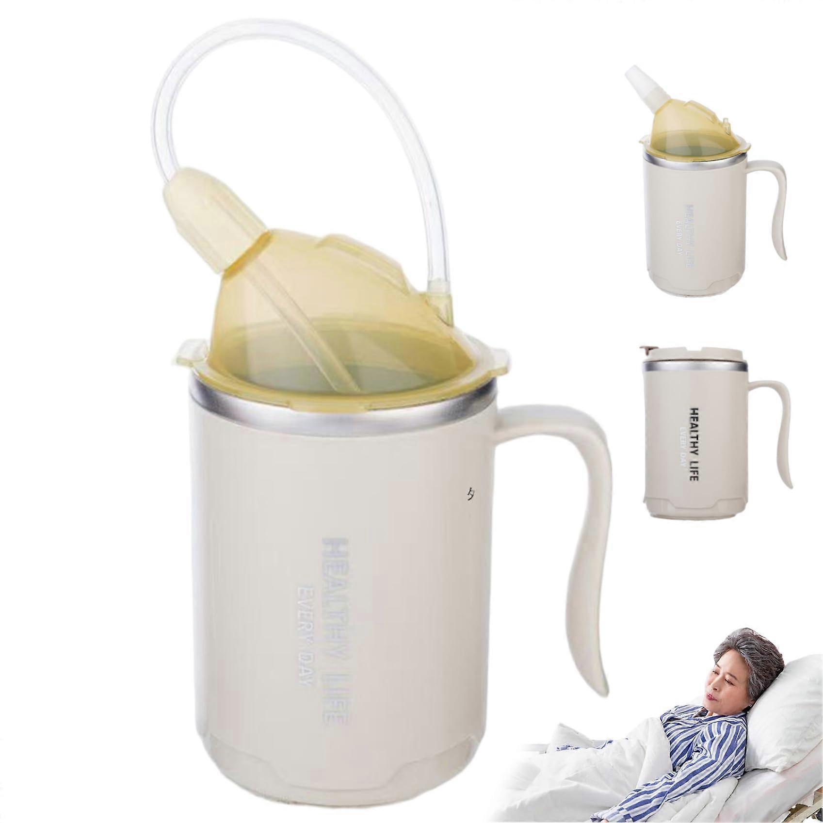 Sippy Cup for Seniors 400ml Stainless Steel with Lid and Straws, Spill-Proof 3-in-1 Design for Easy Drinking