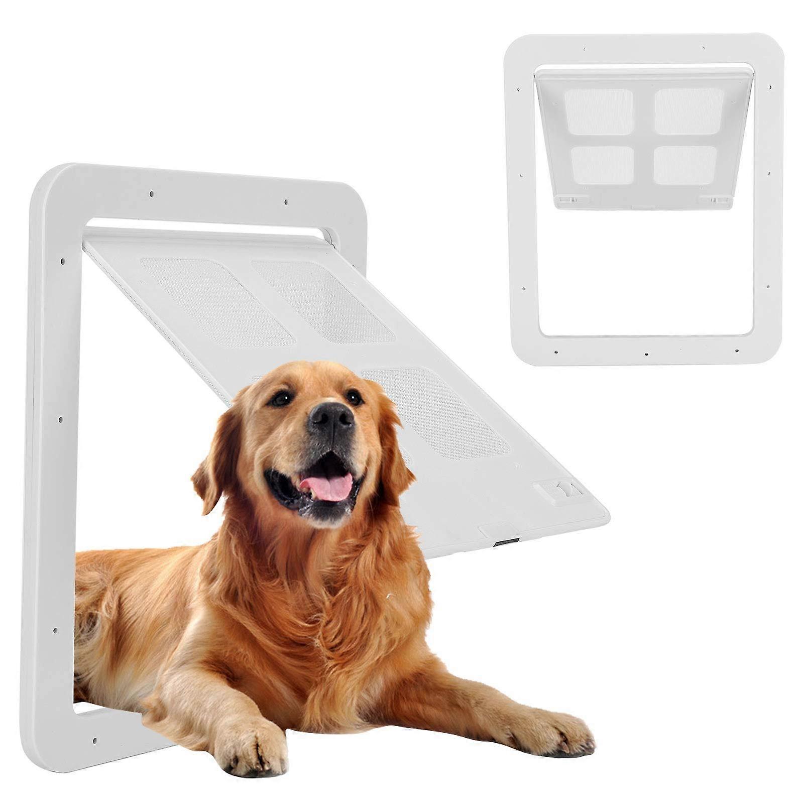 Pet door for screen door, cat and dog flap with magnetic closure, easy installation, white.