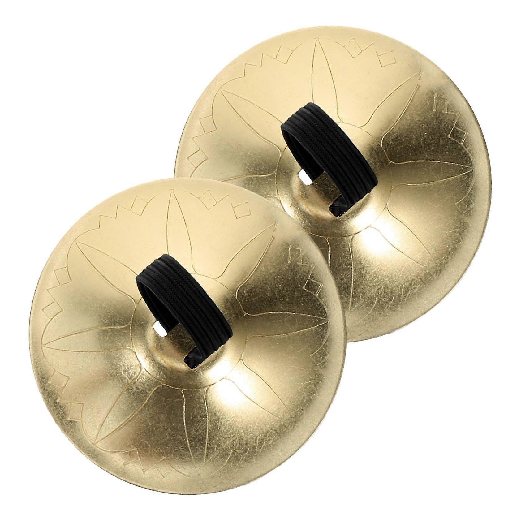 Set of 2 Golden Finger Cymbals with Nylon Straps for Dance, Meditation, and Musical Performance