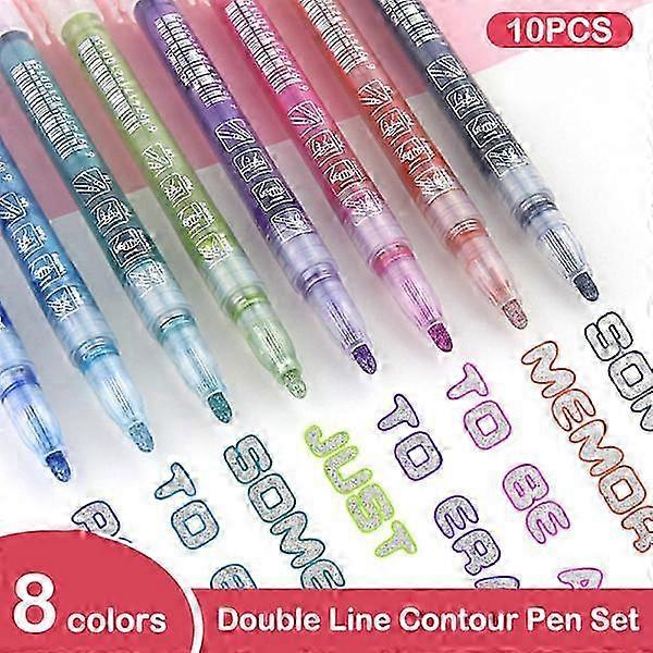 Permanent Double Line Outline Art Marker Pen Set of 8 Pieces