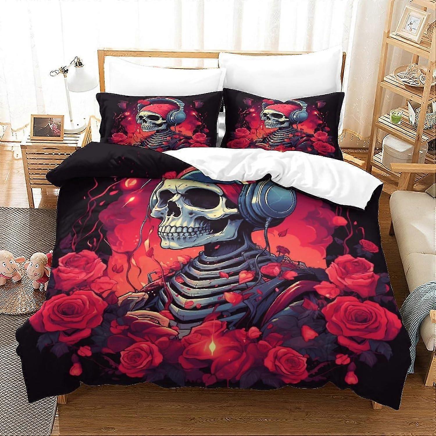 3D Printed Human Skeleton Duvet Cover Set, Game Controller Design Microfibre Bedding Set for Single Double King Size