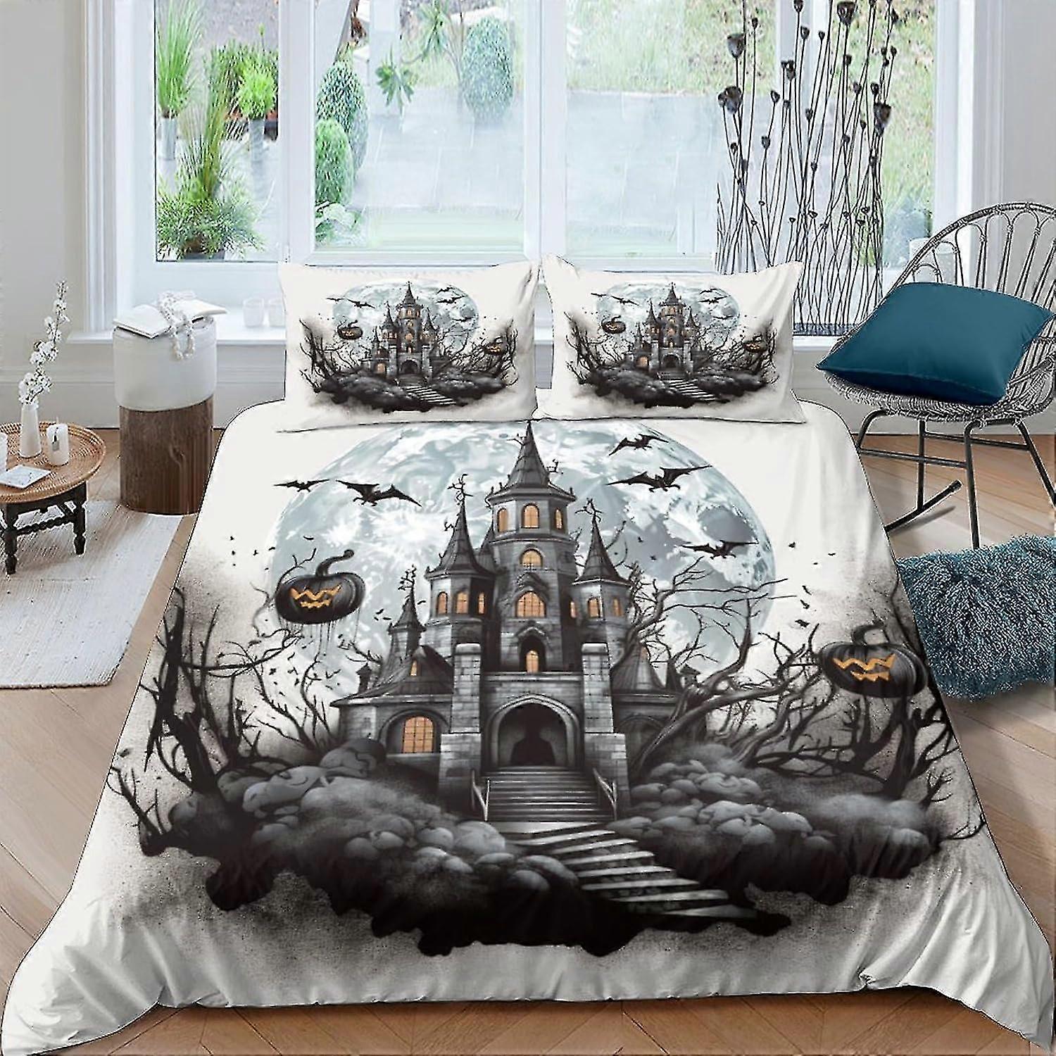 Conjunto de Capa de Edredom de Abóbora para Halloween, 3 Peças de Roupa de Cama de Fácil Cuidado com Fecho de Zíper Microfibra Macia