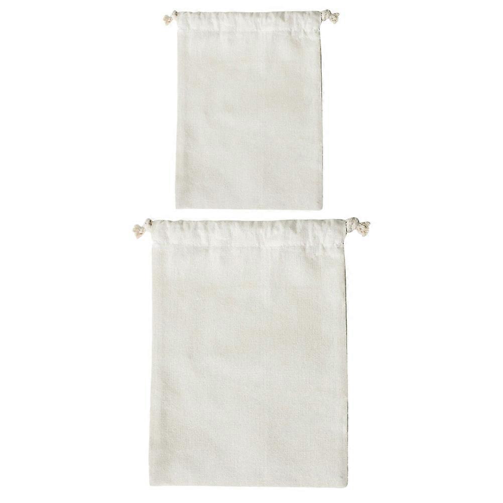 Drawstring Storage Bag for Household Use Made of Cotton Linen Beige 2PCS