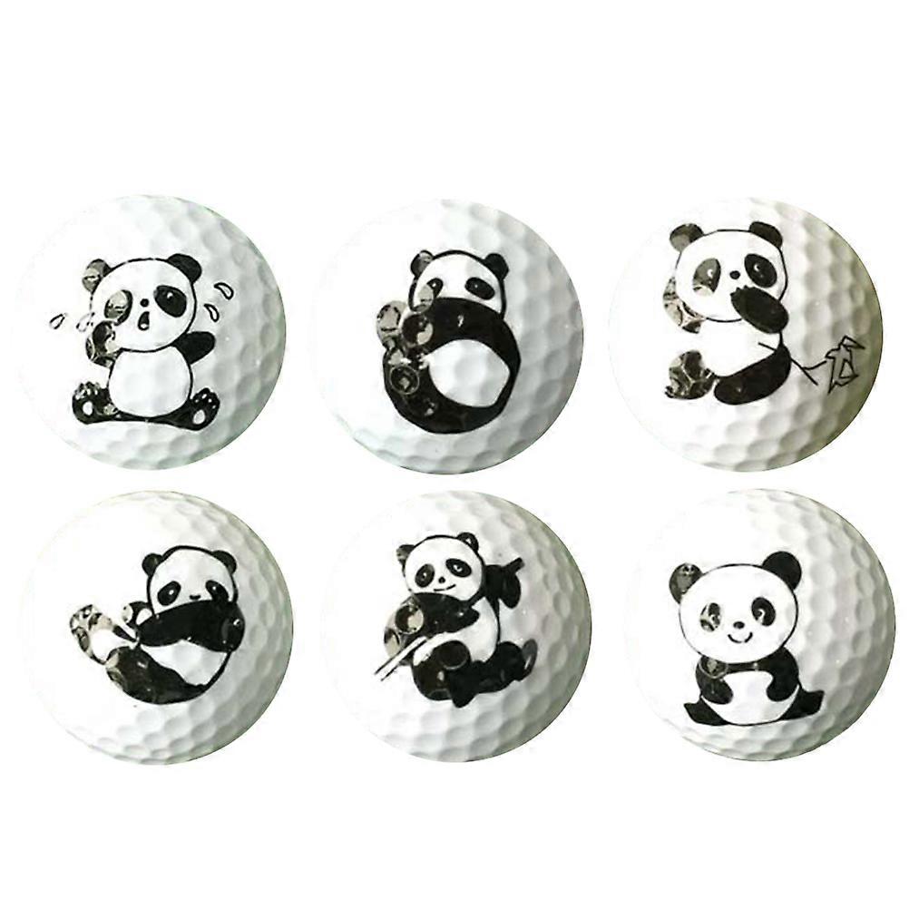 Cartoon Panda Pattern Balls Training Aid Golf Practice Supplies Two Layer Training Ball Assorted Color 6Pcs