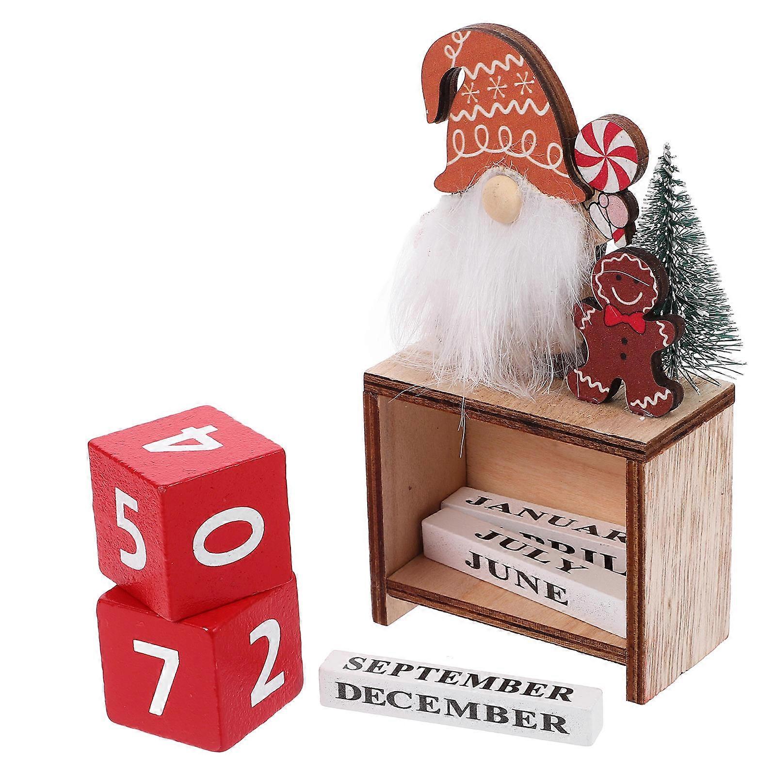 Small Desk Calendar Wooden Christmas Countdown Multi 13.50X7.00X3.50CM Rectangular Blocks 1Set