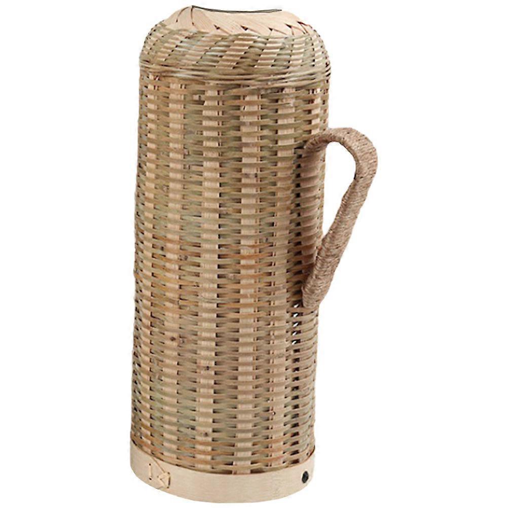Retro Kettle Bamboo Cover Insulation Hot Water Bottle Cylindrical Indoor Use Light Brown 1Pcs