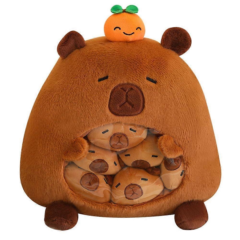 Kawaii Capybara Plush Toy, Removable, Fluffy, Creative Gifts with 6 Small Figures