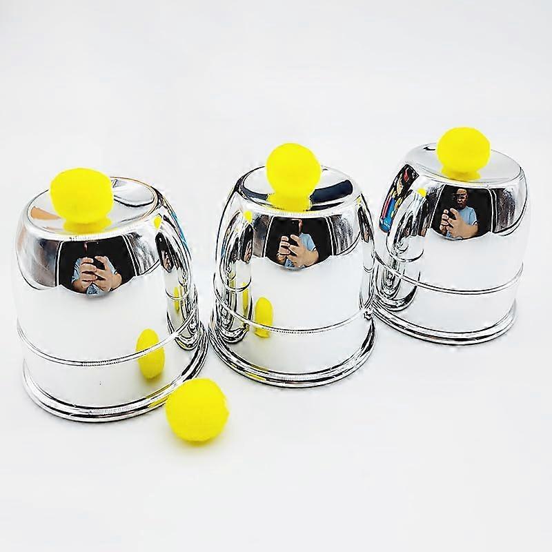 Cups & Balls - Plastic Silver Plated Magic Set, 7 cm Diameter Close-Up Illusions, Three Cups and Balls Gimmicks