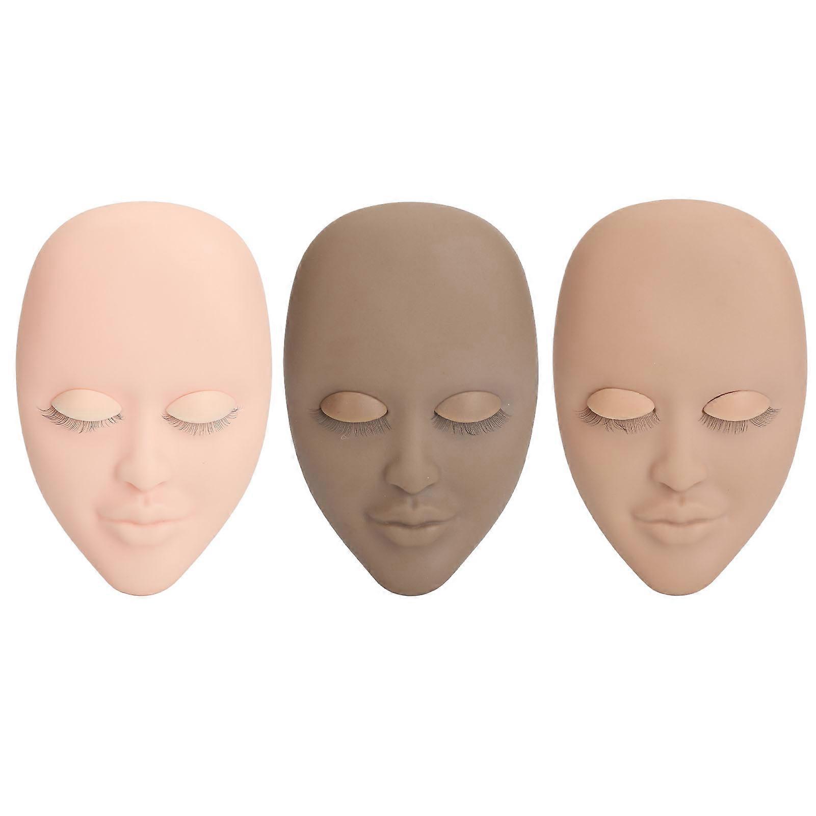 Eyelash Mannequin Head Practice 3 Colors Lash Mannequin Head 9 Pairs Single Layer Replaced Eyelids for Makeup Training