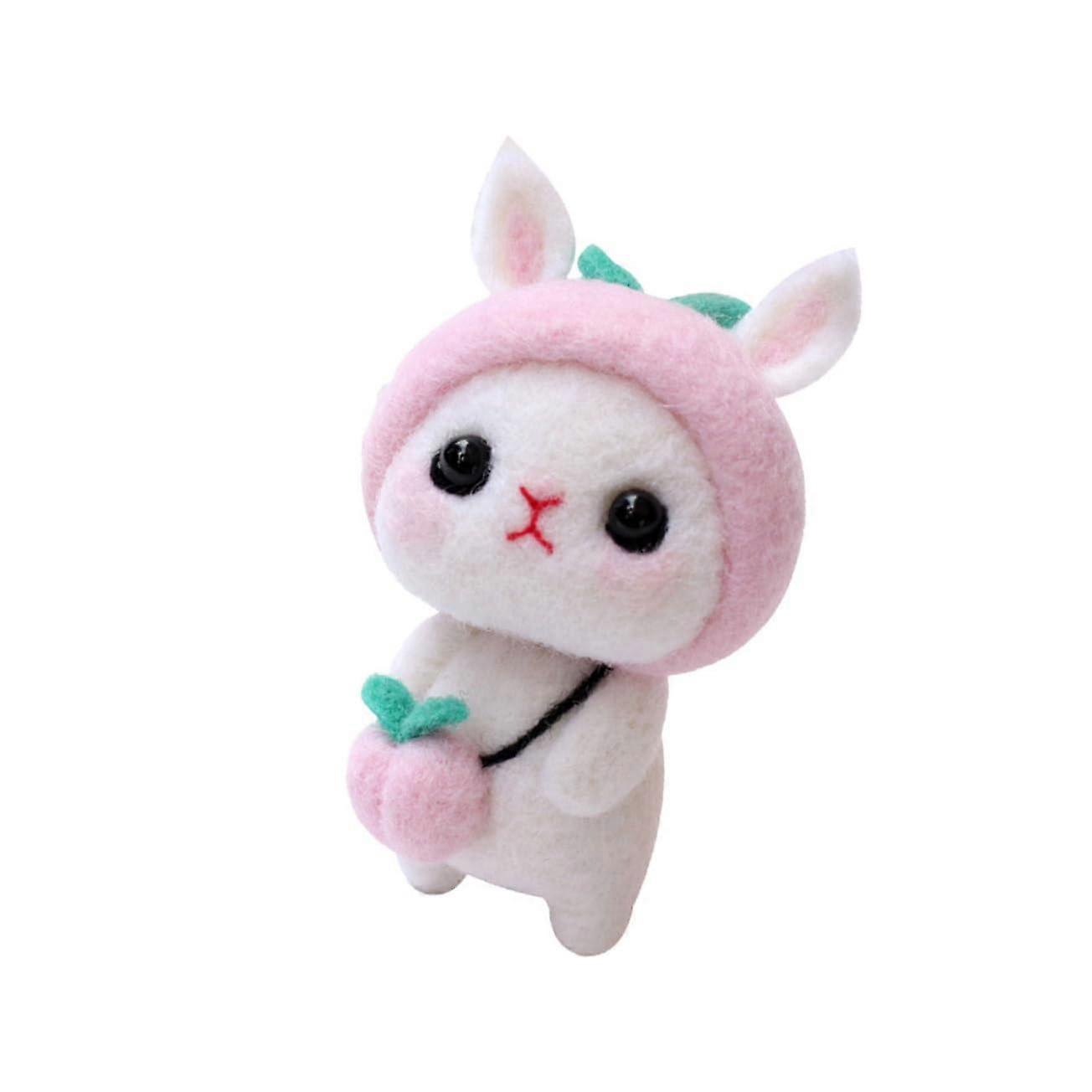 Handmade Rabbit Wool Doll Making Kit, Pink Needle Felt Craft Kit for Children, 13.50x9.00x5.50CM