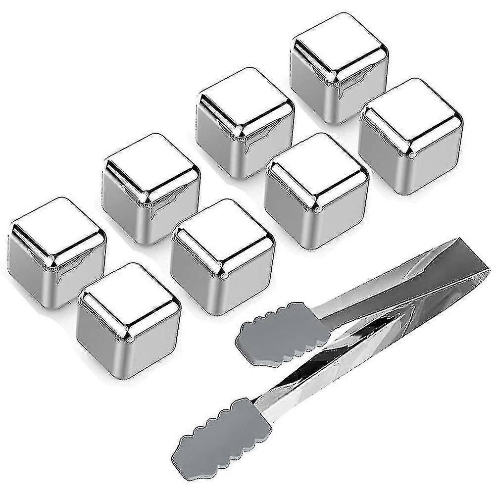 Stainless Steel Ice Cubes Reusable Whisky Chilling Rocks Metal Ice Set Of 8 With Tongs And Freezer Storag