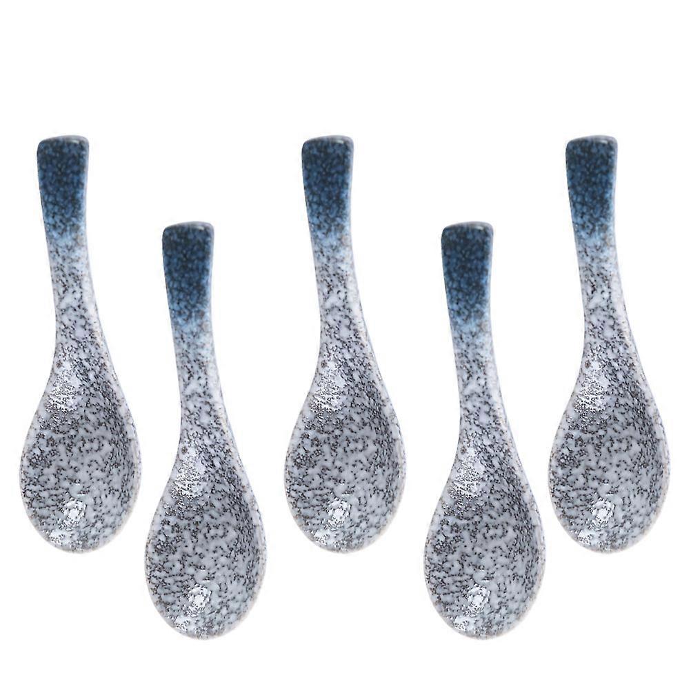 Blue Ceramic Soup Spoon Set of 5 for Home Use with Comfortable Handle Design and Fine Craftsmanship 5pcs