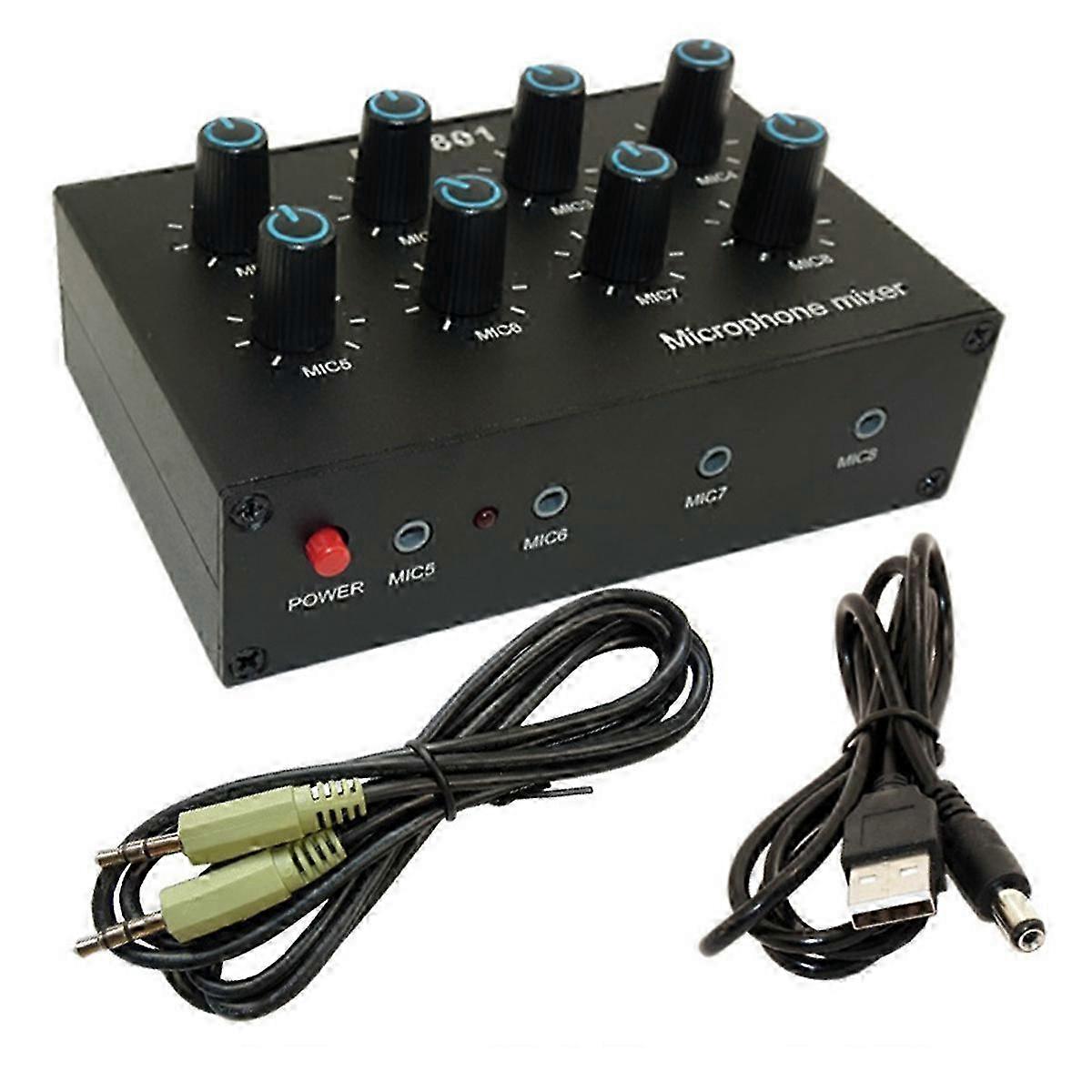 -801 Condenser Microphone Expander 8 Channel 3.5mm Microphone Mixer Multi-Channel Input Expander Hub Edition 0718