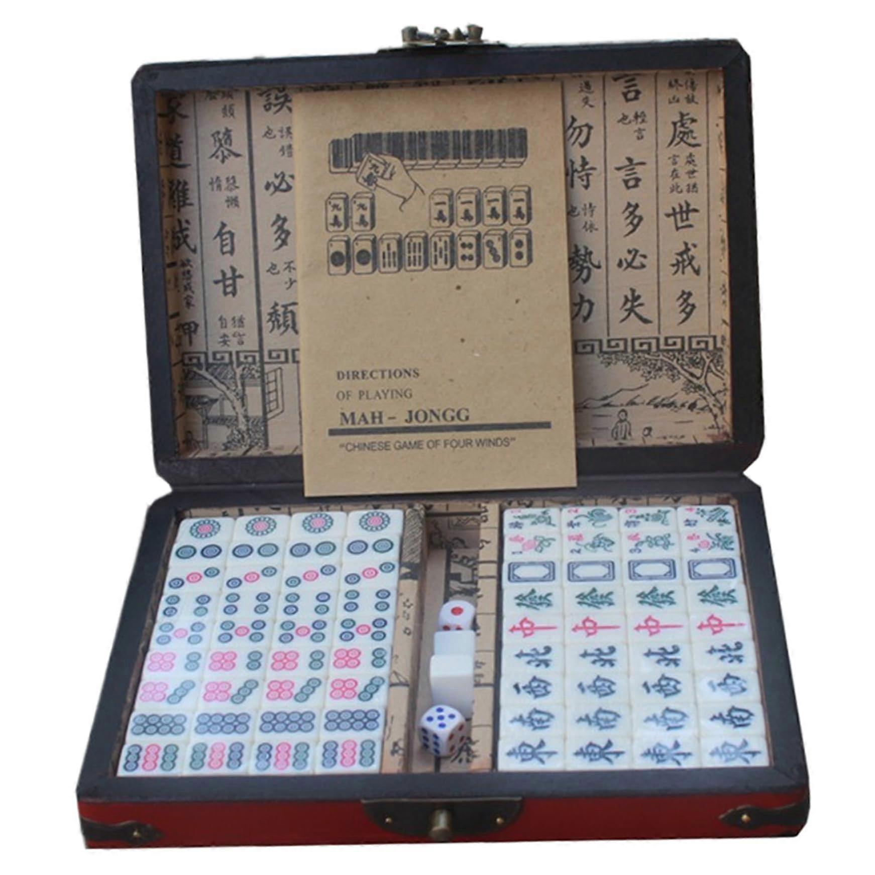 Mini Chinese Mahjong Game Set with Storage Box, Instructions, Cube, Replacement Tiles