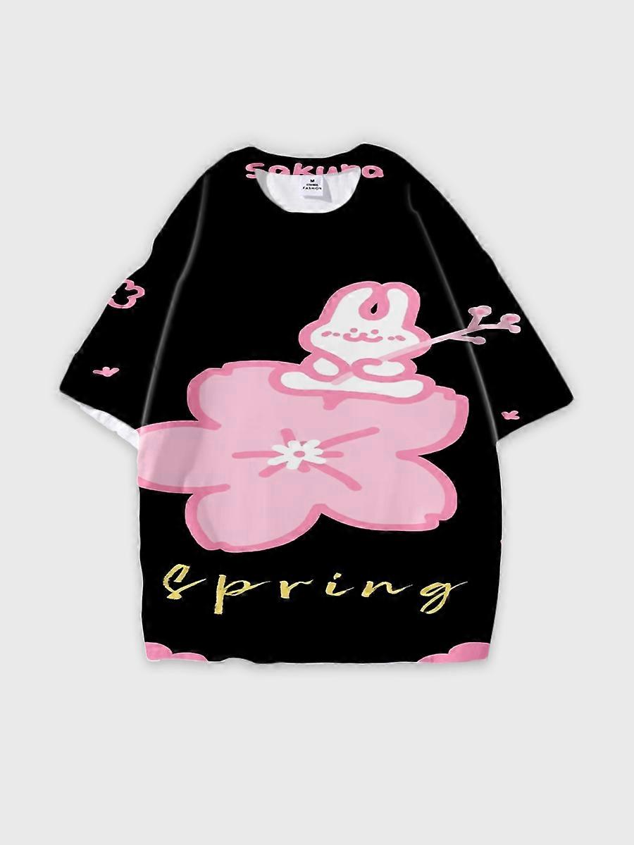 T-shirt round neck Pattern loose short sleeve C2946