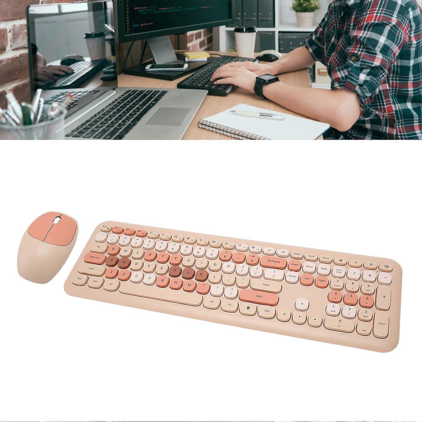 Keyboard Mouse Combo 2.4GHz Wireless Contrast Color 110 Round Keycaps Keyboard and Mouse for Family Office Gaming 