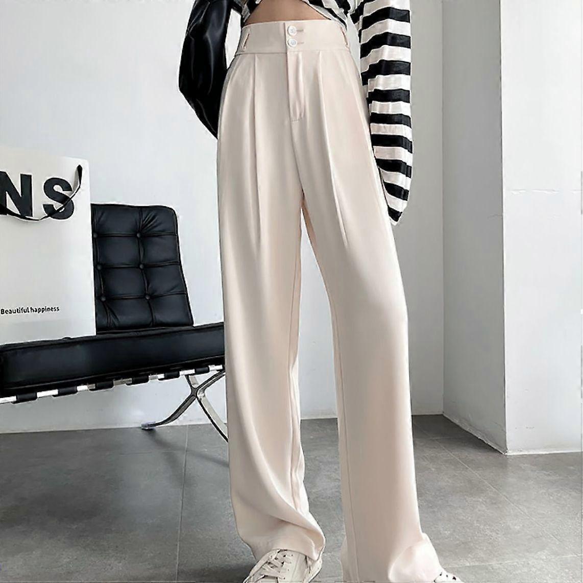 Spring Summer Fashion Women Suit Wide Leg Pants with Button Office Lady Work Wear Trousers