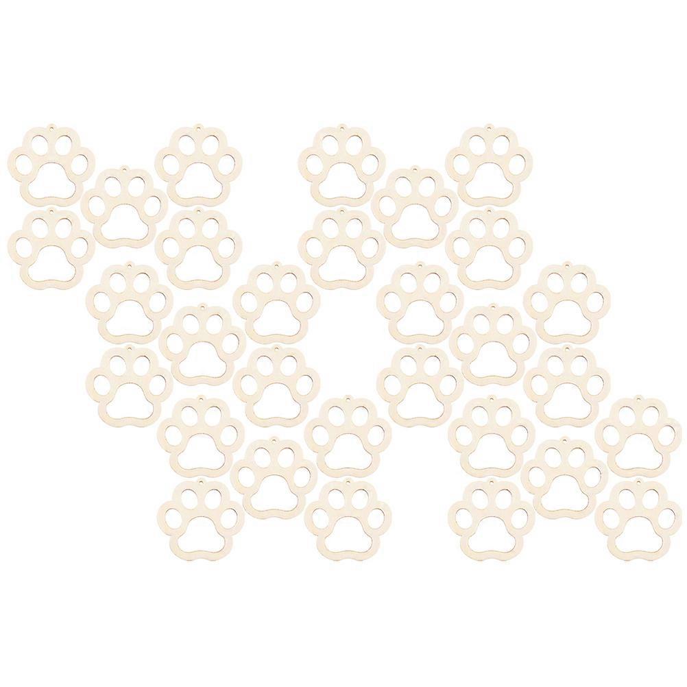 30pcs Beige Dog Paw Shaped Wooden Chips with Hole for Decor Durable Hemp Rope Material Safe to Use