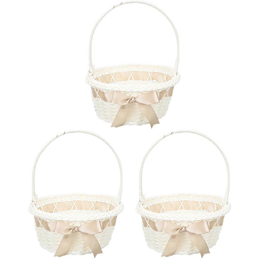 Woven Flower Basket with Handle for Daily Use Decorative and Practical Plastic Cloth Assorted Color 3 Pieces