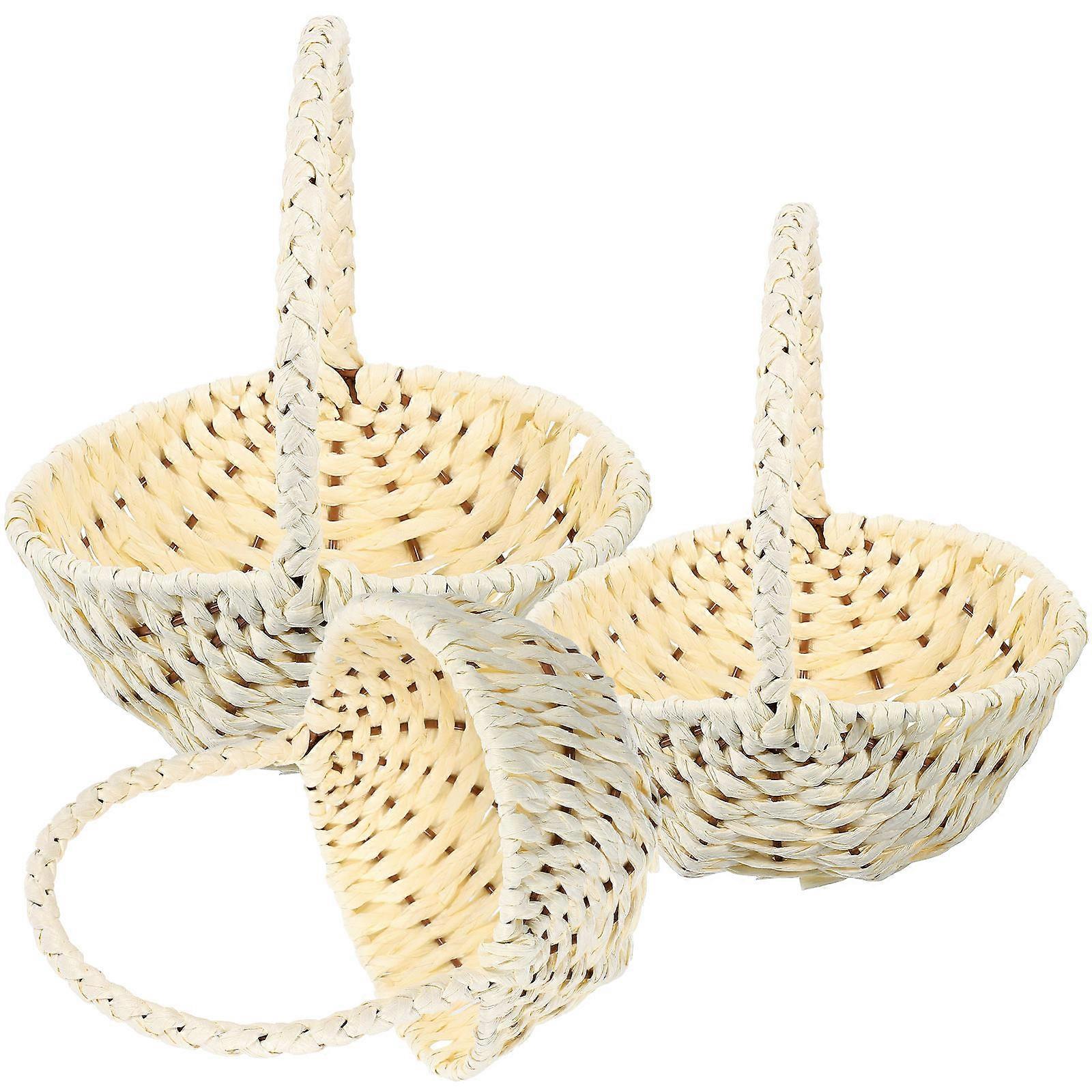 Portable Storage Basket with Handle for Kitchen and Home Use Beige Paper and Metal Material 3Pcs