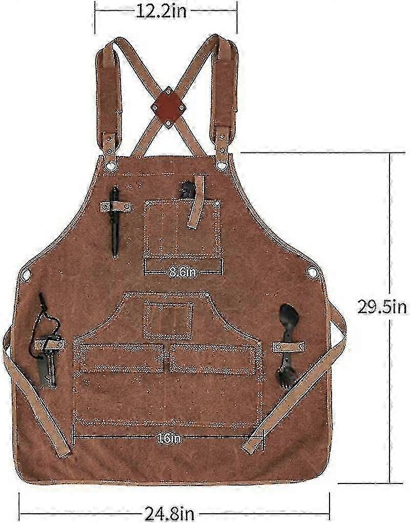 Heavy Duty Waxed Canvas Working Tool Apron With 9 Pockets, Adjustable Strap Aprons, Yellow Sx