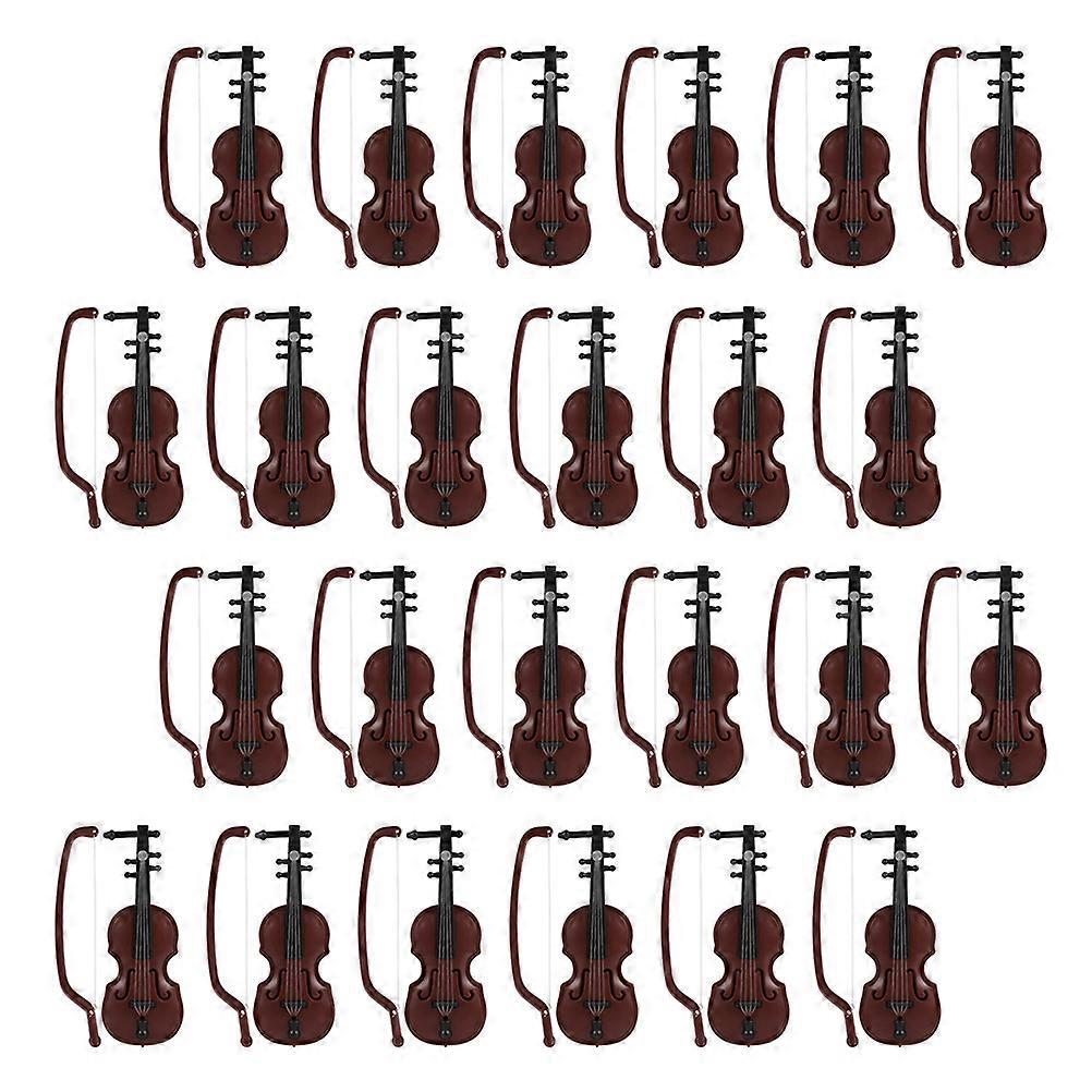 Miniature Violin Model Decoration Made of Durable Plastic Brown Color for Desktop Adornment 24 Sets