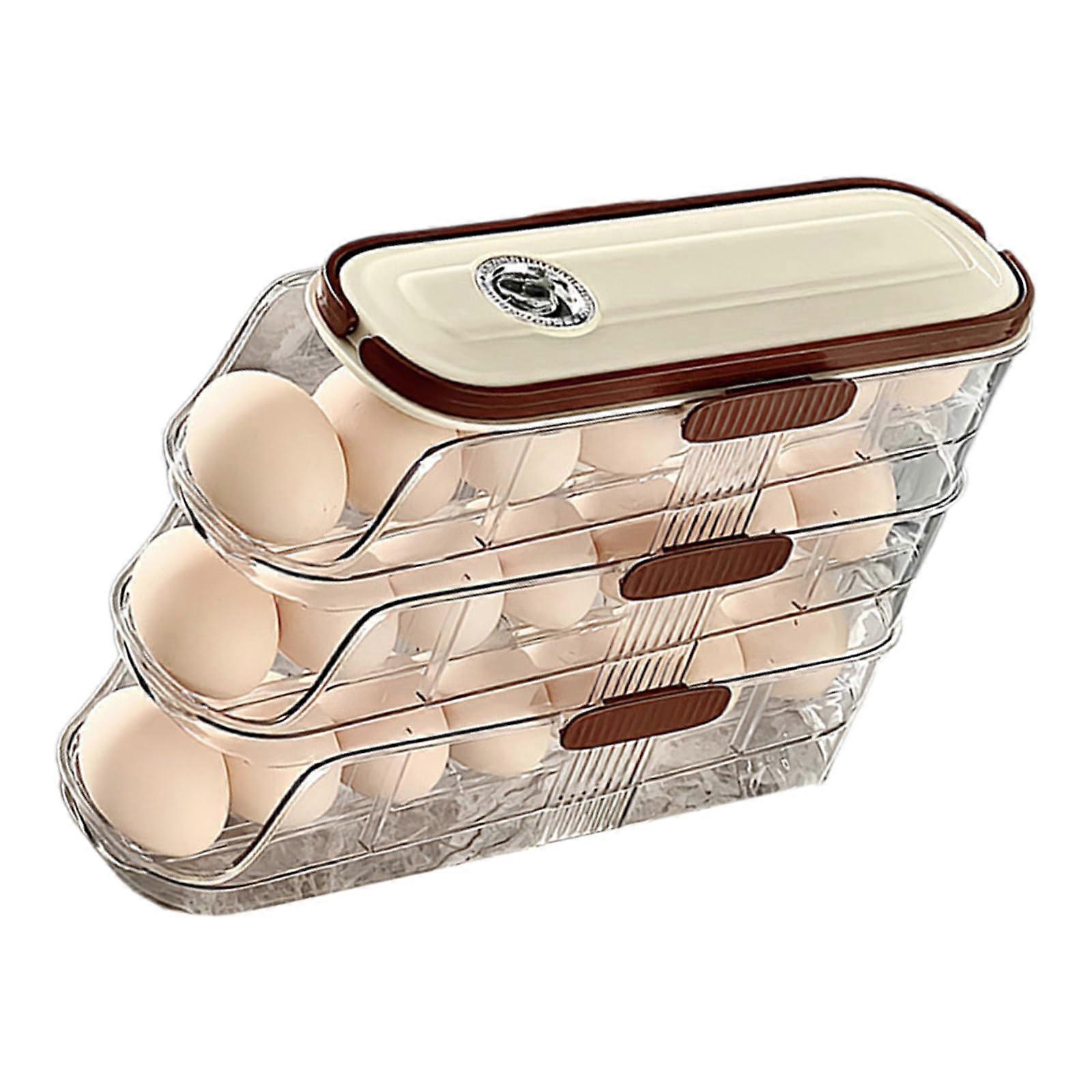 Adjustable Egg Holder for Refrigerator, Large Capacity 3-Layer Egg Storage Box, Rollable Dispenser for Kitchen Organization