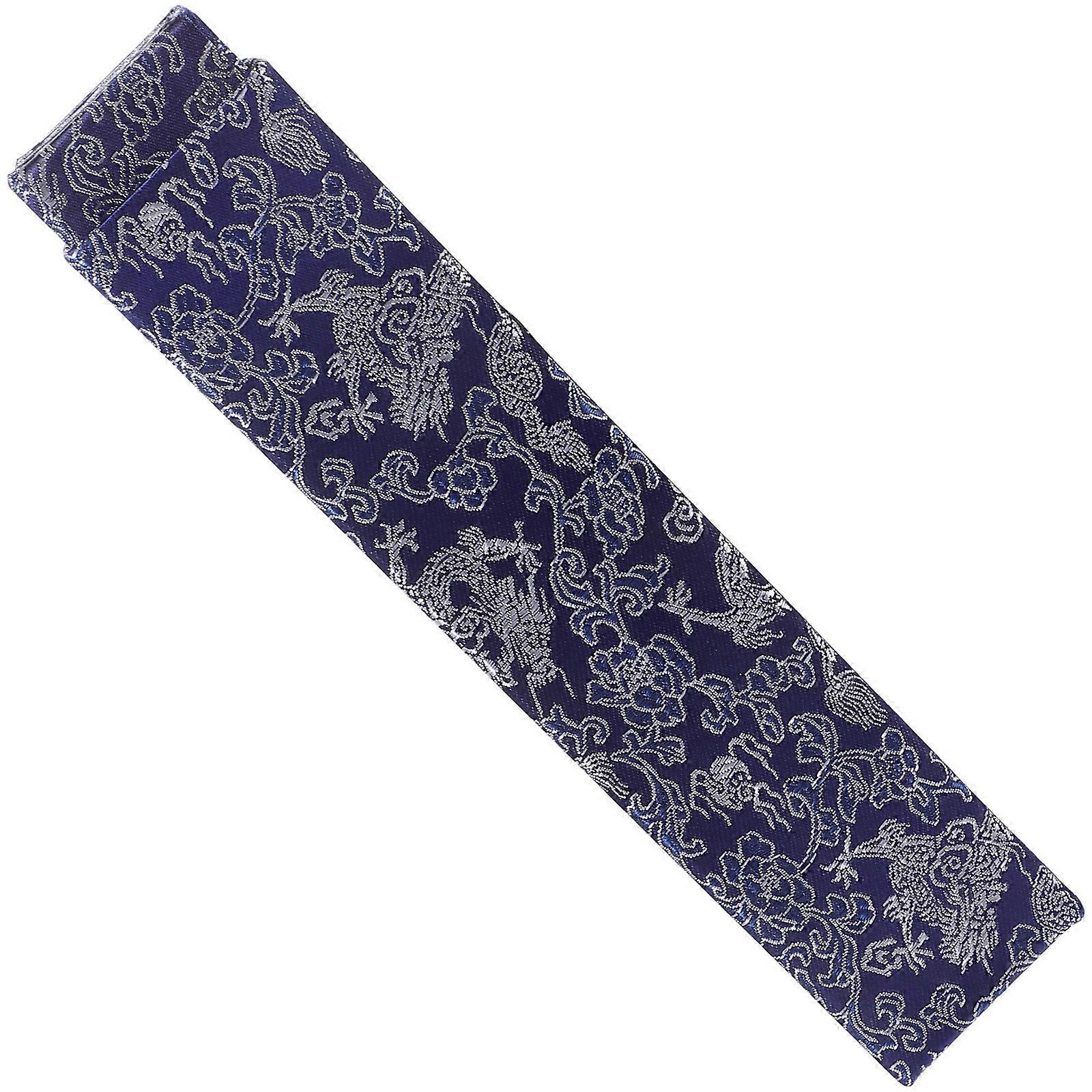 Calligraphy Scroll Storage Box For Artworks And Collectors Navy Brocade Packaging 35.50X7.00X7.00CM 1Pcs