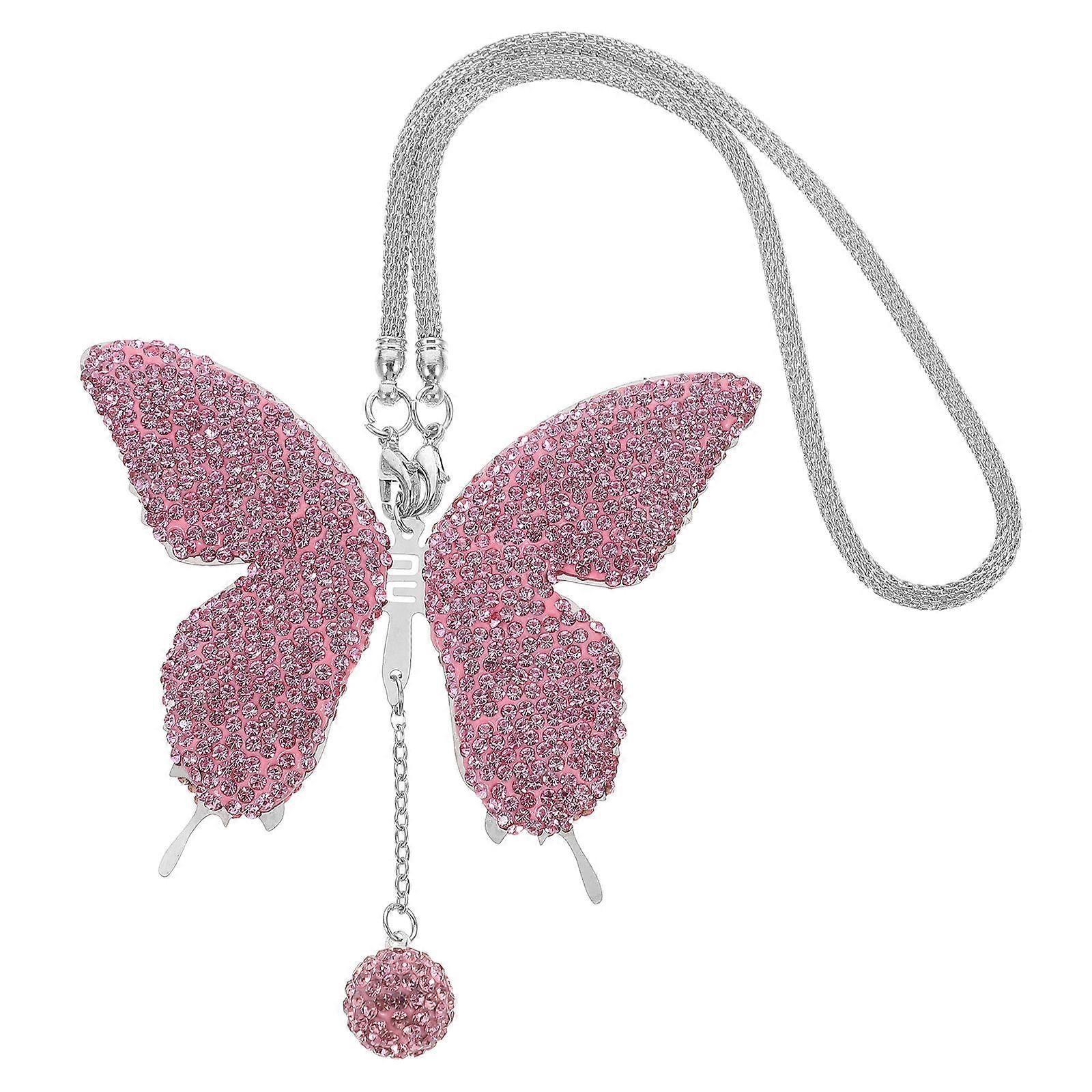 Butterfly Car Ornament Rear View Mirror Accessory Decoration 1Set Stylish Pink Color for Drivers