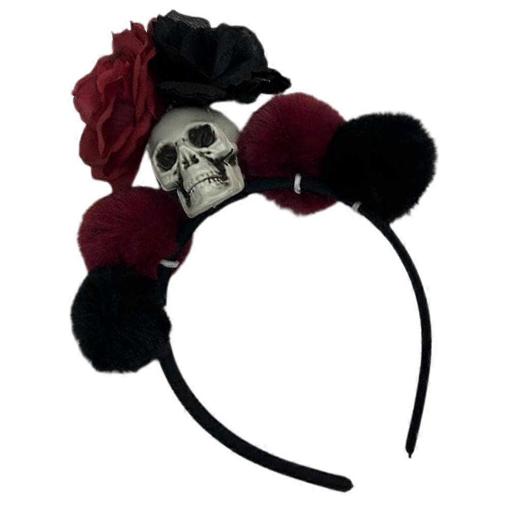 Halloween Party Headband with Fake Rose and Skull Design for Adults Multi Fabrics Plush Plastic