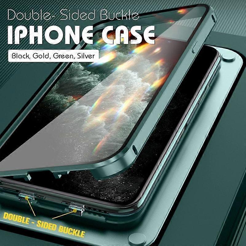 Double-sided Buckle iPhone Case for iPhone 12 13 Pro Max Mini Cover Case Double-sided Glass Fundas Phone Bumper Clear