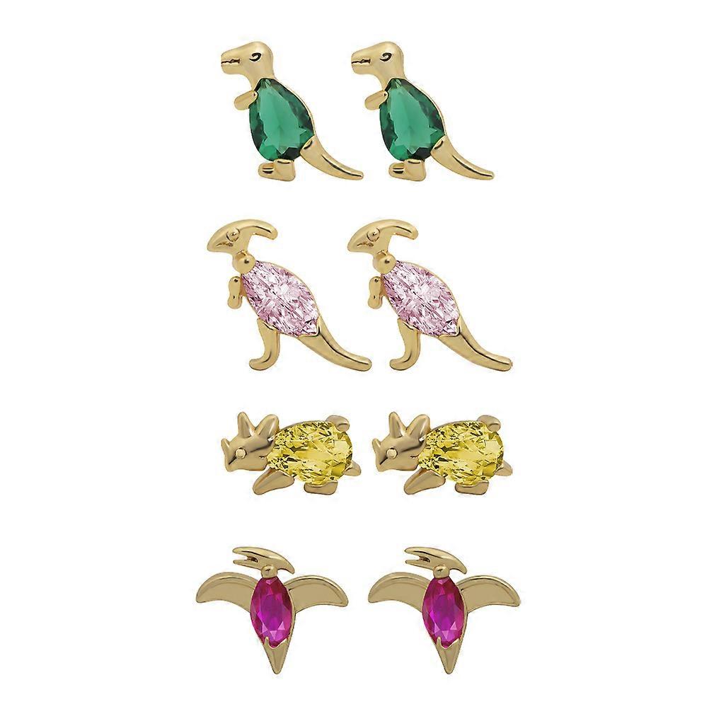 Assorted Color Cartoon Dinosaur Earrings with Comfortable Design Made of Copper 4 Pairs