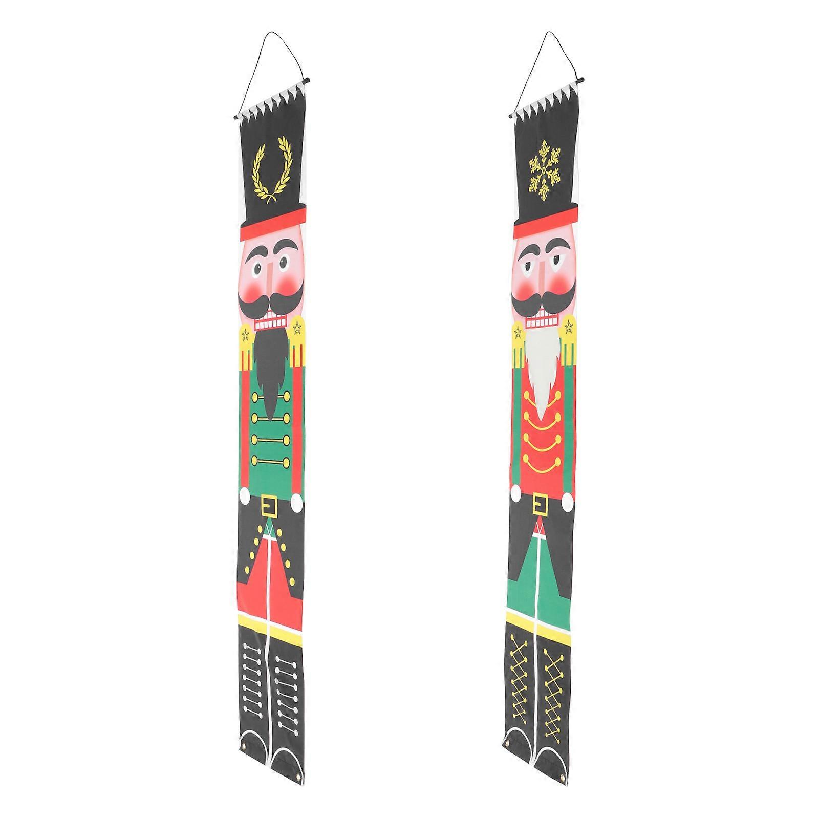 Nutcracker Design Banner Door Sign For Christmas Celebration In Multi Color With Rectangle Shape 1 Pair
