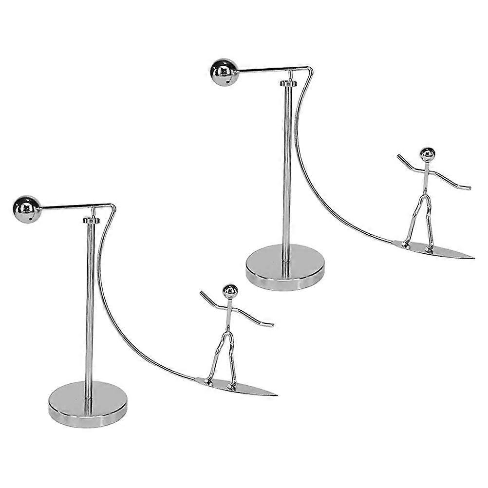 Surfing Men Physics Balancing Toy for Decoration 2Pcs Silver Stainless Steel