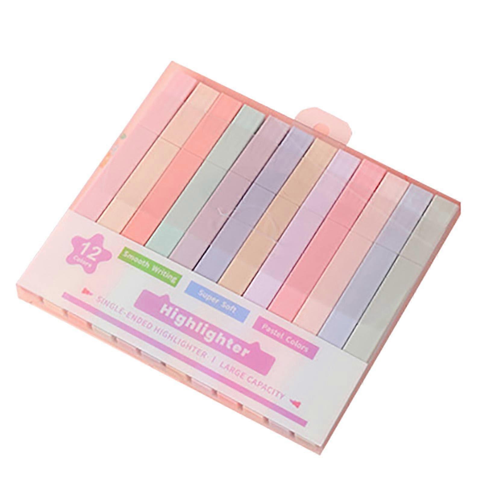 Set Of 12 Pastel Aesthetic Highlighters, Double-Headed With Soft Pen Tip, Multi-Colour Ink, Flipchart One Size, Pack 1
