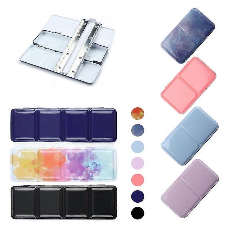 Watercolor palette, multicolor inner packaging, triplefolded iron box with palette art (Color: Black)