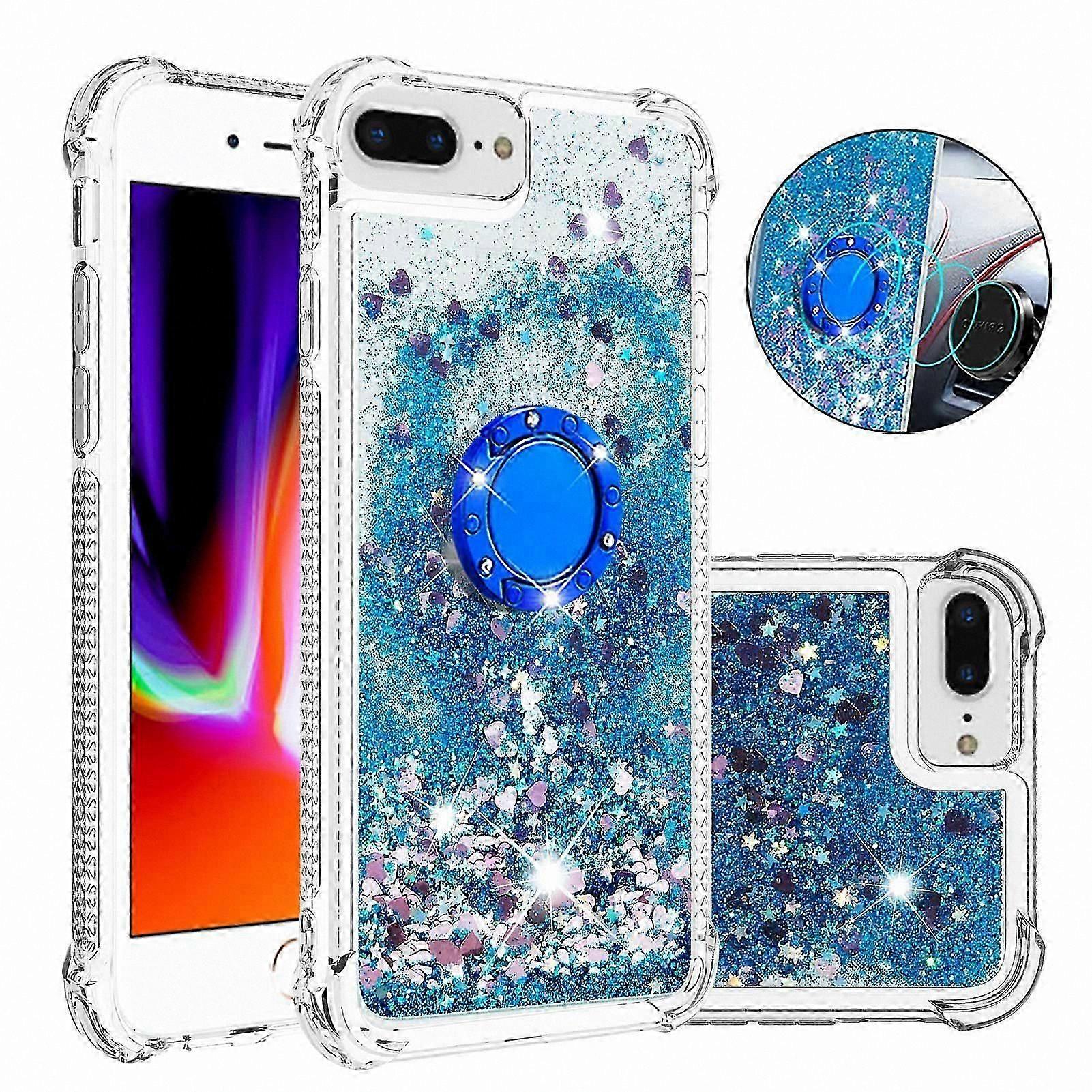 Liquid Glitter Case with Ring Stand for 8 Plus/7 Plus Bumper Cover Flowing Sparkle Design