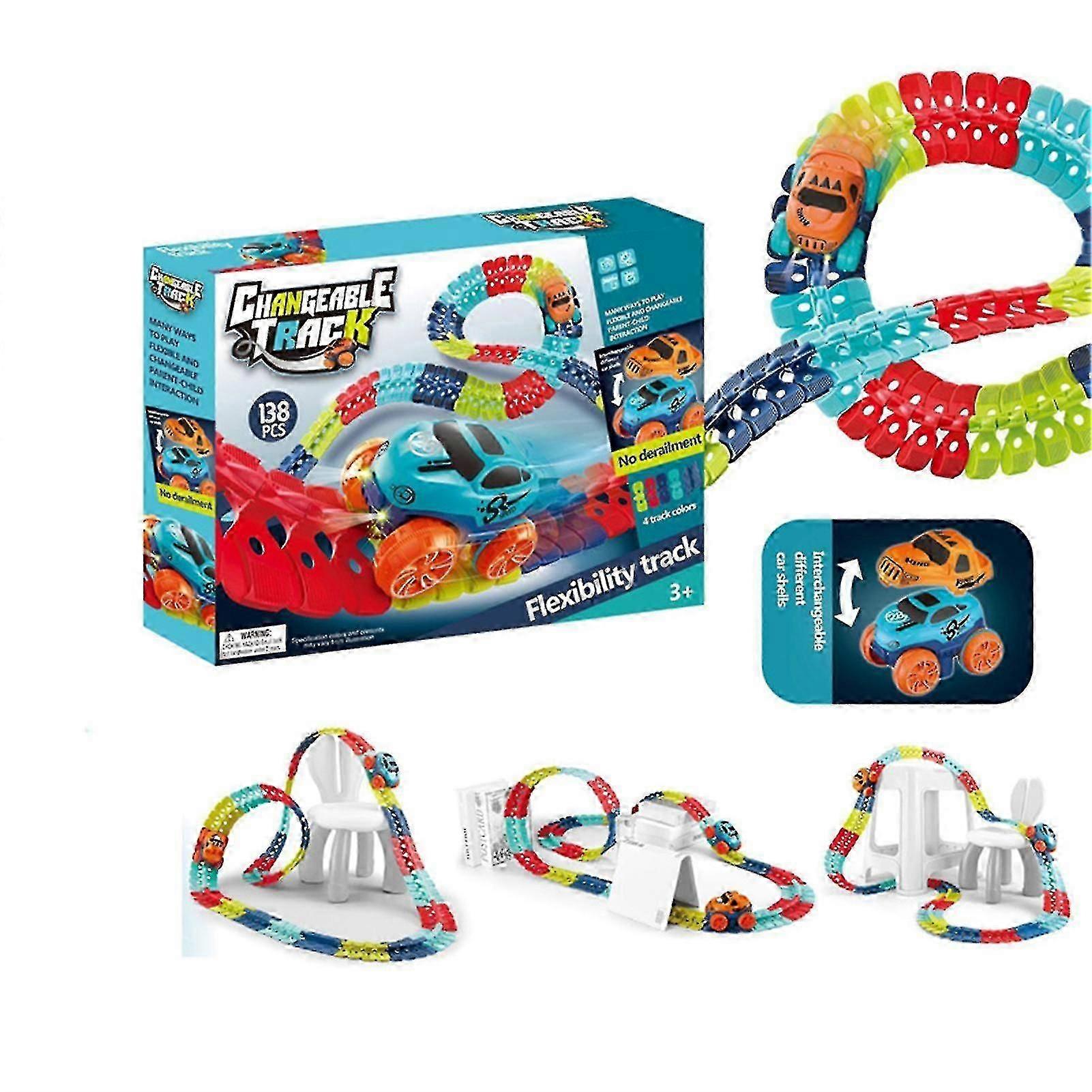 Changeable Track With Led Lighting Race Car Flexible Rail & Electric Car Set Won"t Turn Out Of Track