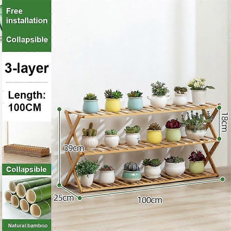 Bamboo Plant Stand Multiple Flowerpot Holder Rack Planter Display Shelf - 3-Layer Wood Color 100cm L