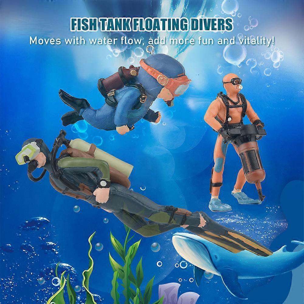 3PCS Fish Tank Floating Divers Cute Aquarium Decorations with Floating Balls Fish Lines