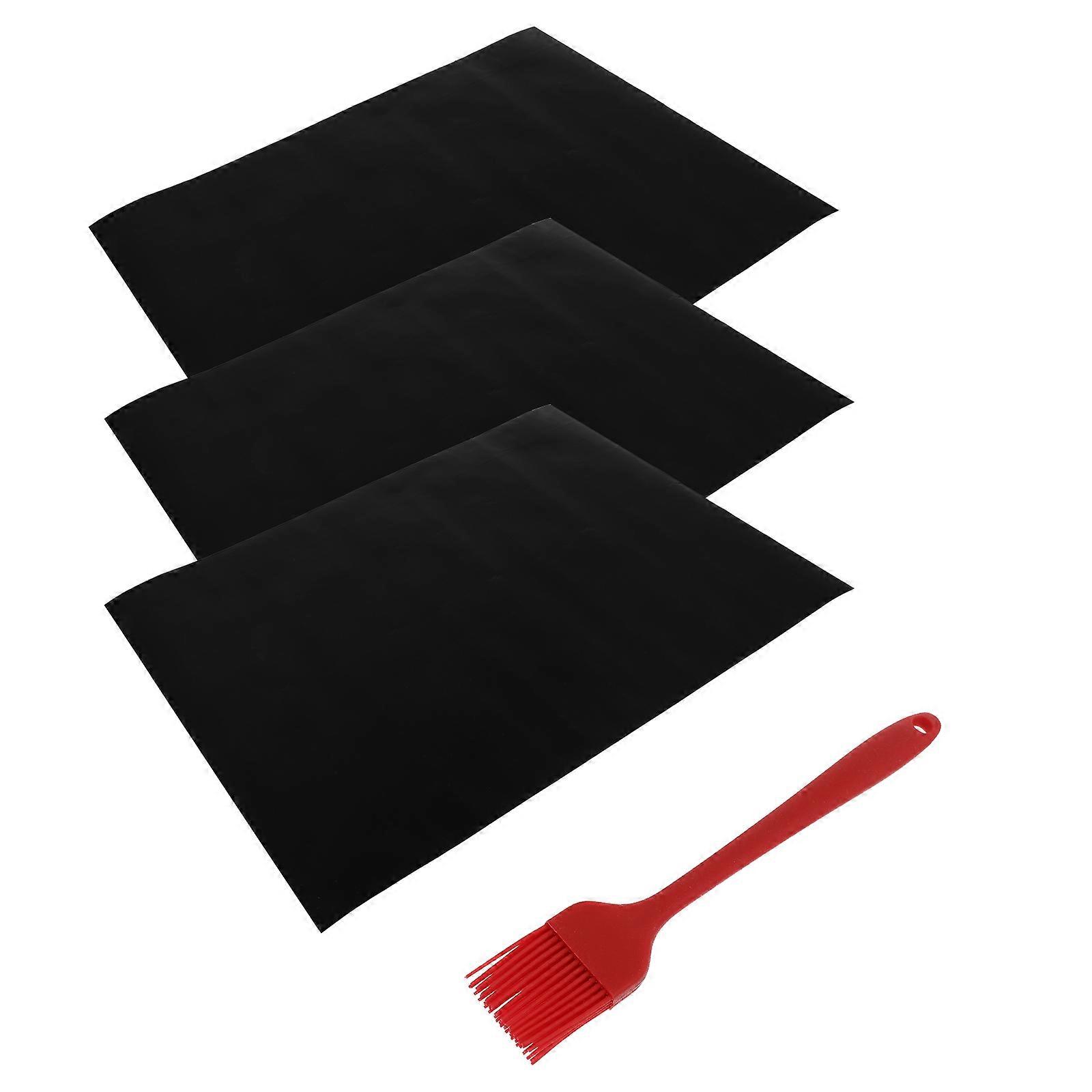 Reusable Barbecue Mat Black Fiberglass Silicone for Barbecuing and Baking Heat-Resistant Non-Stick 4Pcs