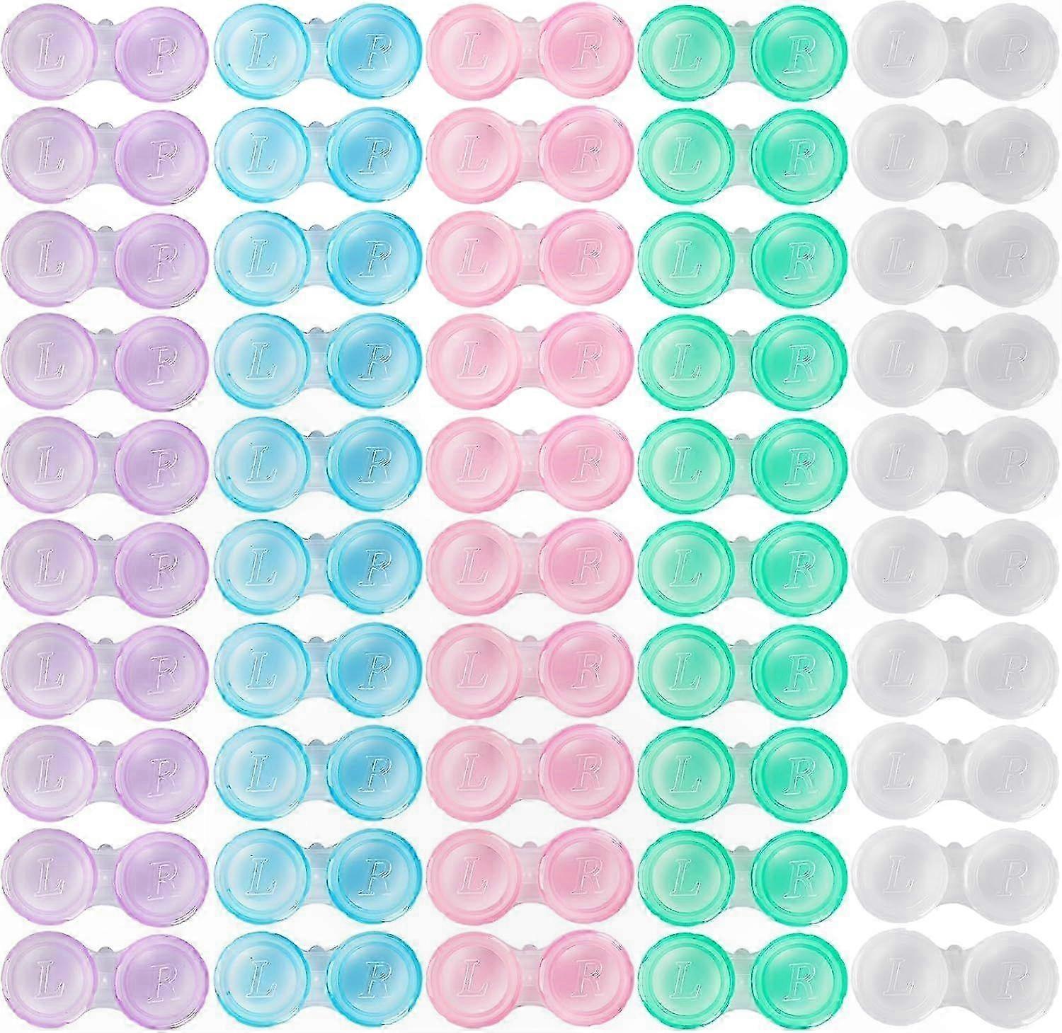 50-Pack Transparent Contact Lens Cases in 5 Colors, Durable and Compact Storage Solution