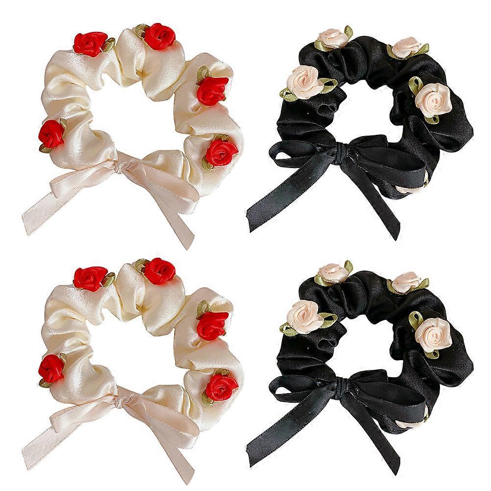 Decorative Flower Hair Ring Circle Shape for Women Everyday Use Assorted Color Fix Loose Hair 4Pcs