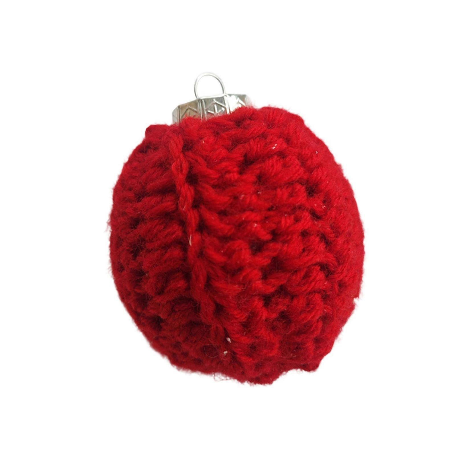 2er-Pack handgefertigte, gestrickte Weihnachtskugeln, 6 cm, handgewebtes Polyester, rot, für Weihnachtsbaum, Heimdekoration, Party