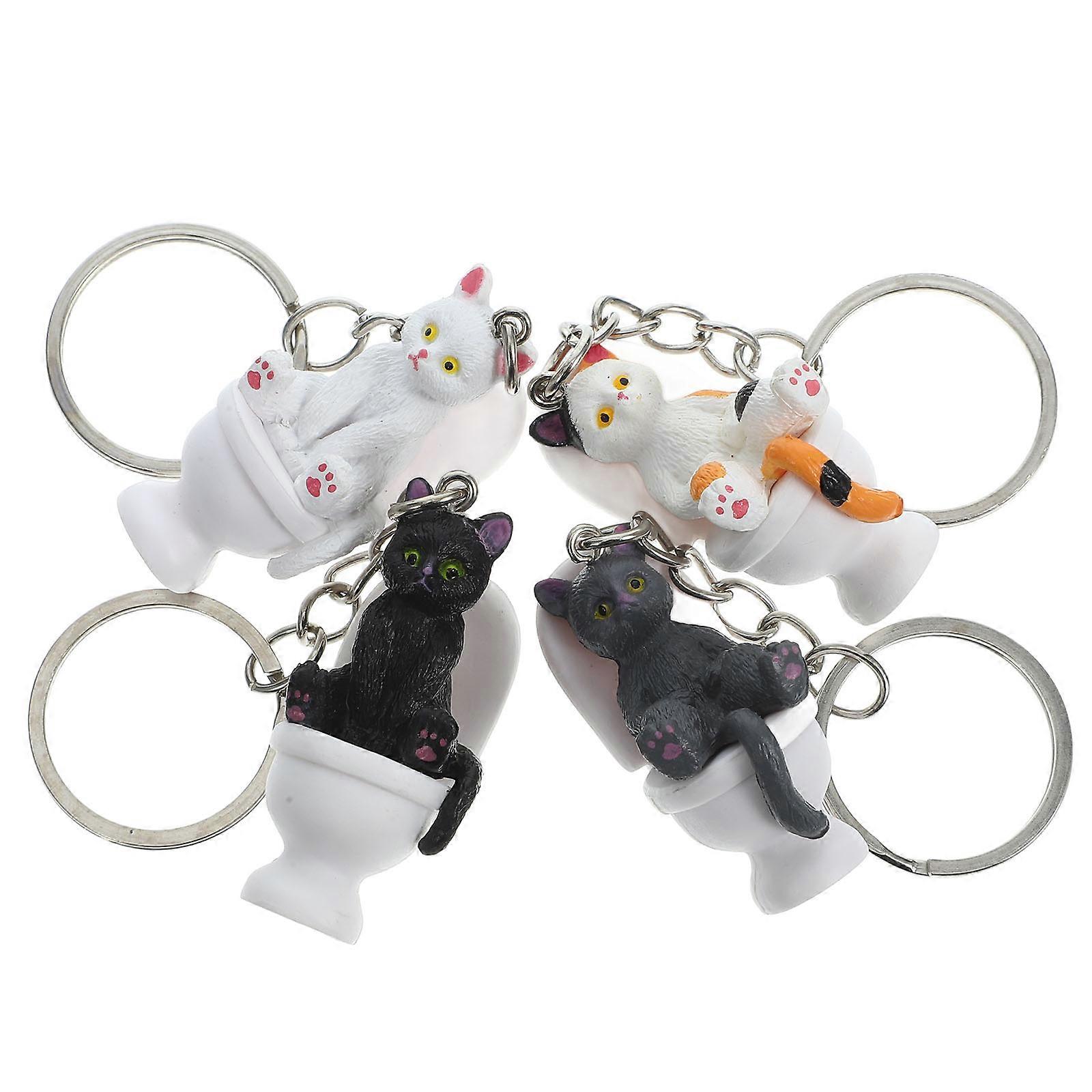 4Pcs Cartoon Keychain Cute Toilet Cat Keychain Novelty Toilet Kitten Hanging Charm Keyring