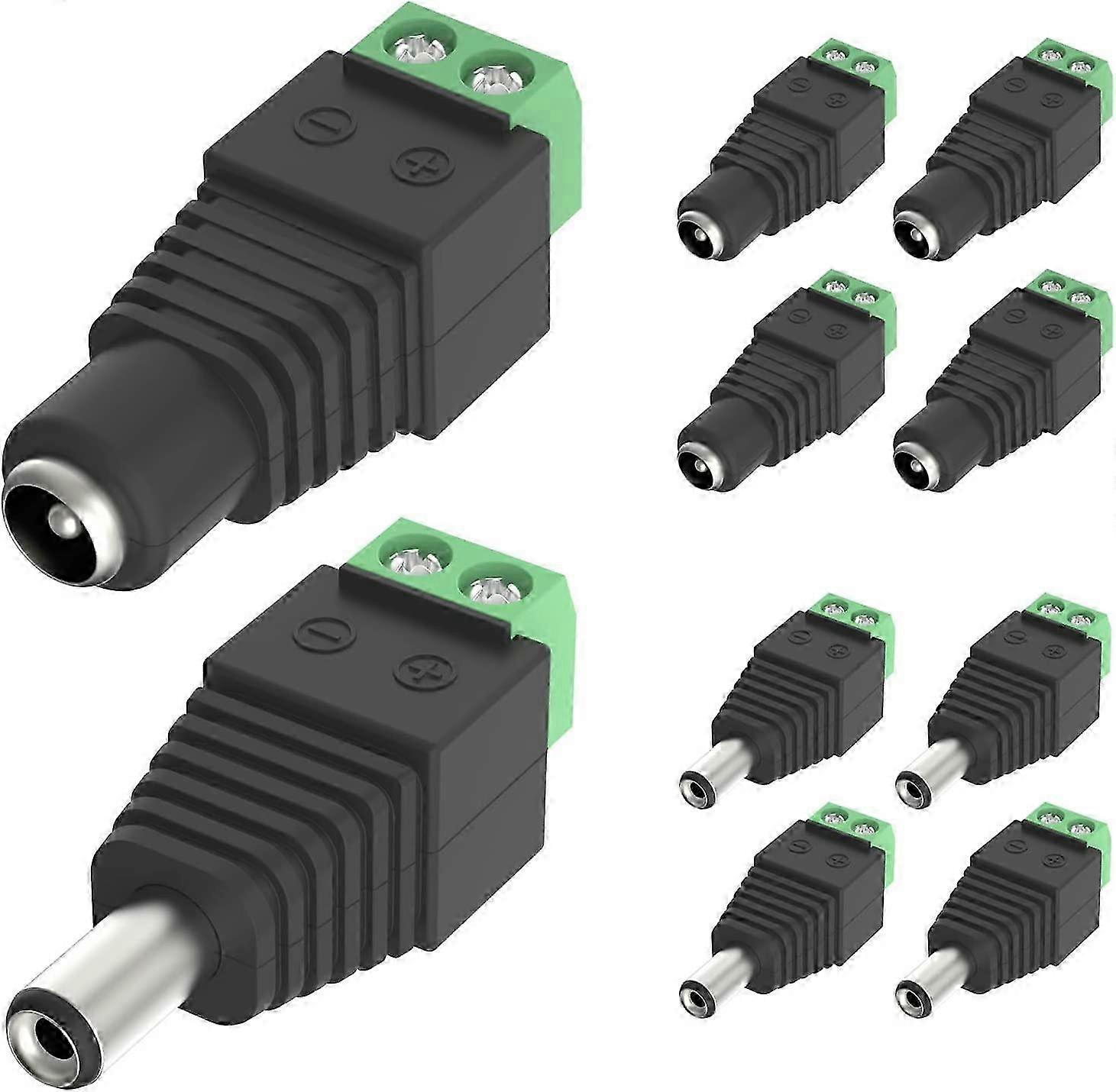 10 Pack 5.5mm 2.1mm DC 12V Male and Female Power Connector Plug Adapters for CCTV Camera DVR Security System LED Light