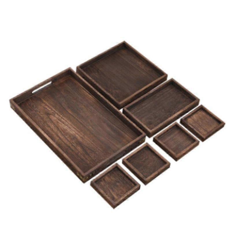 Set Of 7 Rustic Paulownia Wooden Nesting Serving Trays Set With Cutout Handles|Tea Trays
