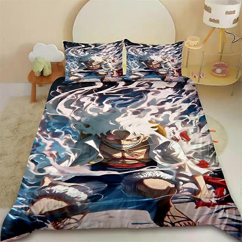TE2241 One Piece 3pcs Housse de couette Luffy Gear 5 Bedding Set Housse de couette Queen King Size pour chambre Decor Teens Gifts